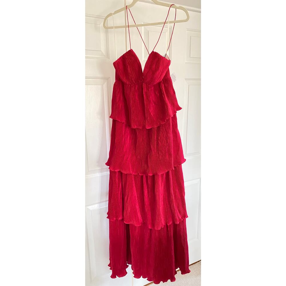 NWT Mac Duggal Red Spaghetti Strap Ruffle Layered Maxi Dress, Sz 4 - Picture 5 of 10